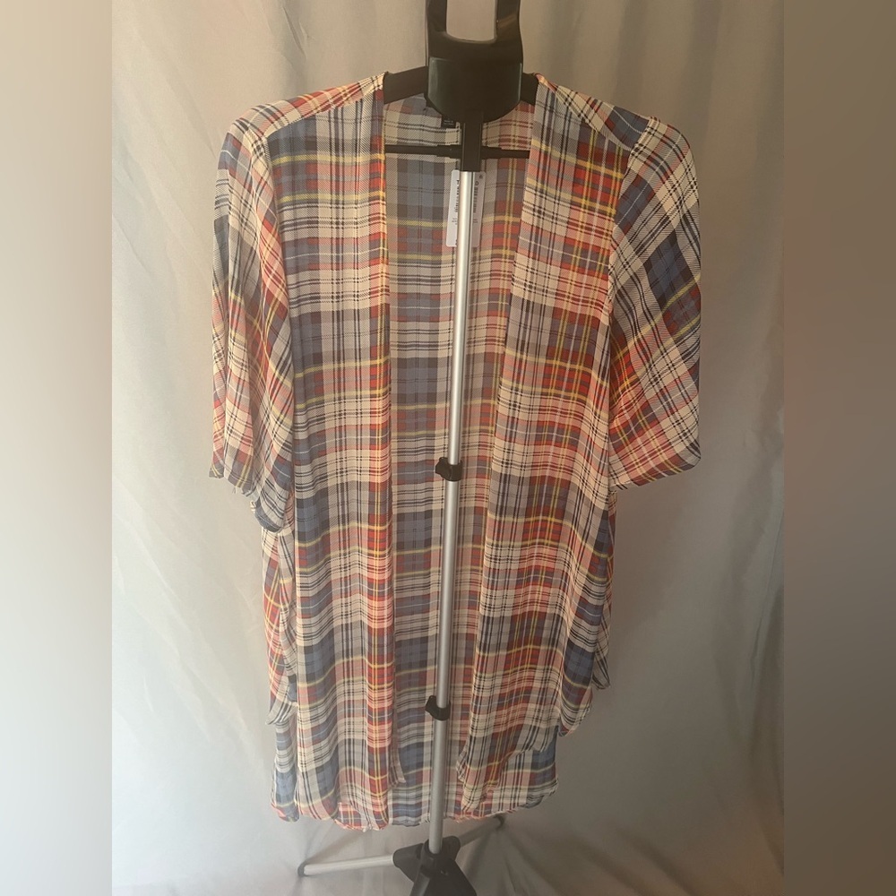 Plaid Open-Front Sheer Cardigan